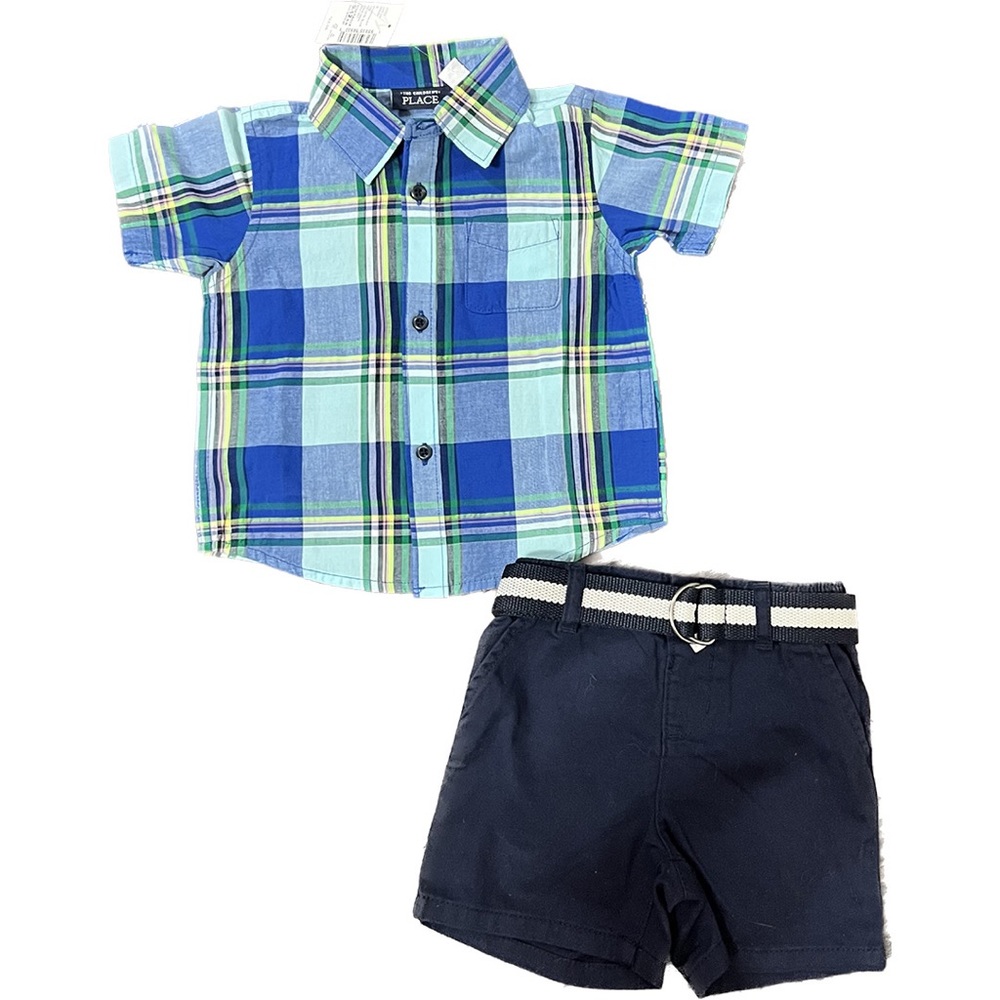 NWT Children’s Place Button Down Shirt & Shorts w/belt Size 9-12 Months